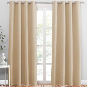 Beige Window Curtains 55 x 80 Polyester Microfiber Curtain Panels Drapes Grommet